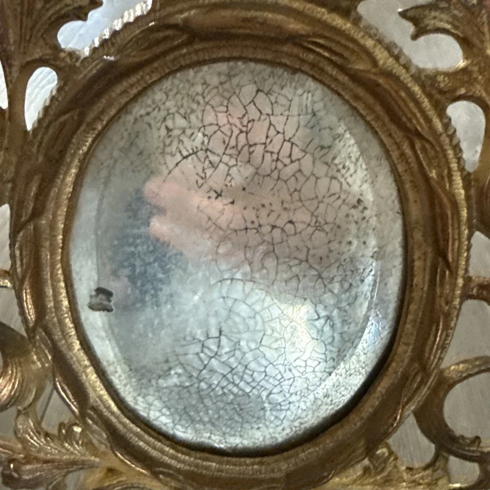 Cast Iron Brass Finish Victorian Mirror Picture Stand Up mirror Frame Ornate